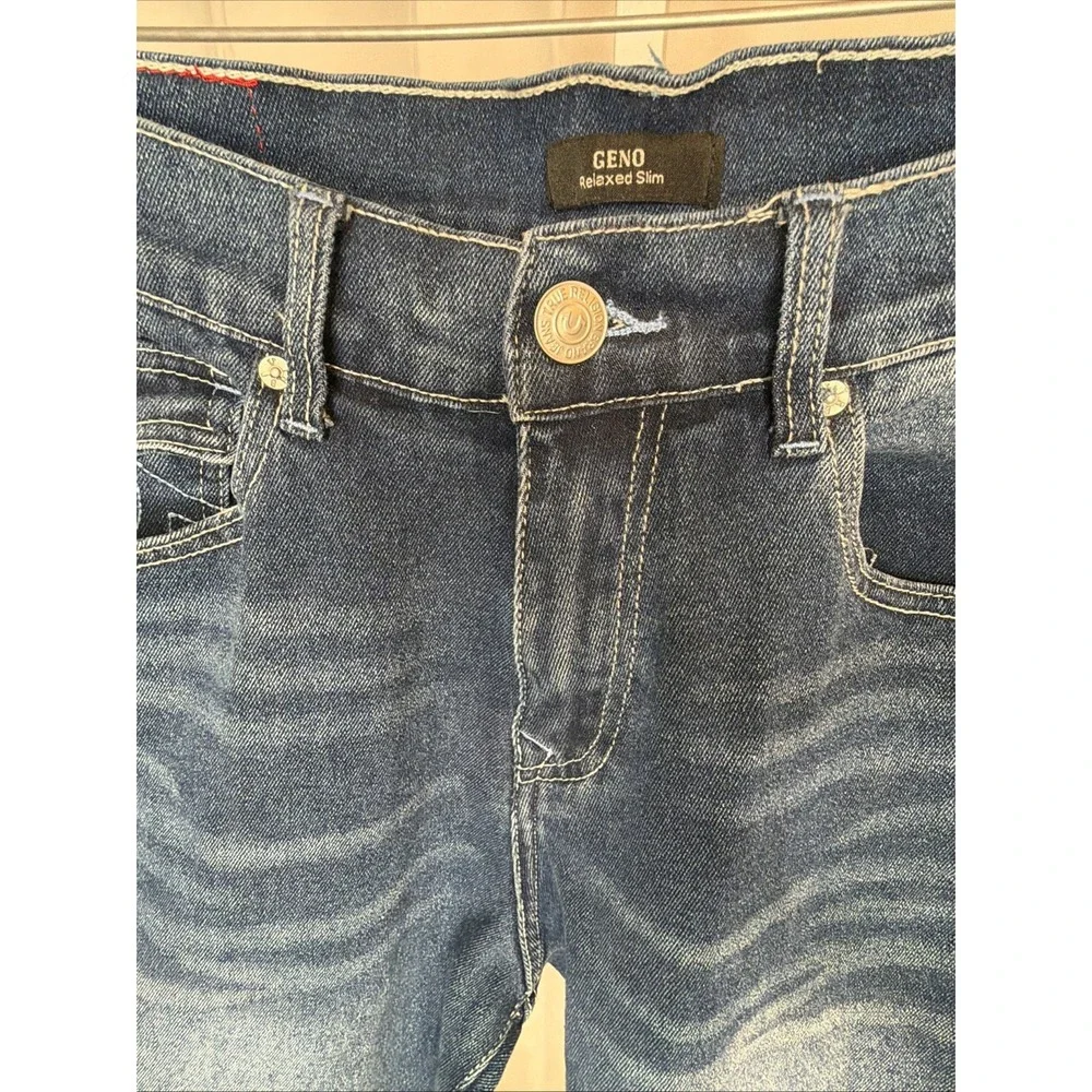 True Religion Geno Relaxed Slim Jeans Mens 33x32  Blue Flap Pocket Stretch Denim